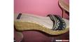Kate Spade black and tan woven platform slides