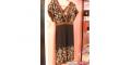 BCBG navy blue and brown print tie dress
