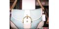 Coach purse. Blue signature print. White &amp; gold leather accents.&n