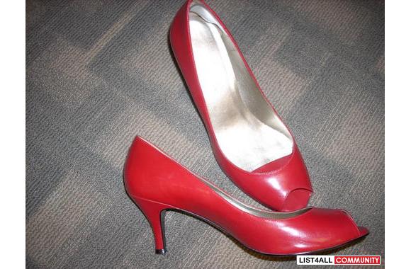 red leather peep toe booties