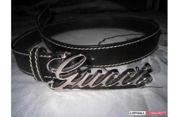Authentic GUCCI black leather GUCCI script belt :: cr7panda :: List4All