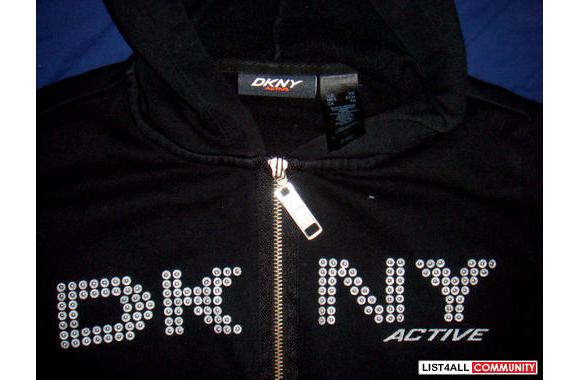 DKNY:&nbsp; DKNY Active, black and fitted hooded zip-up