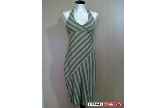 Dish olive and khaki stripe halter dress, strech cotton for an amazing