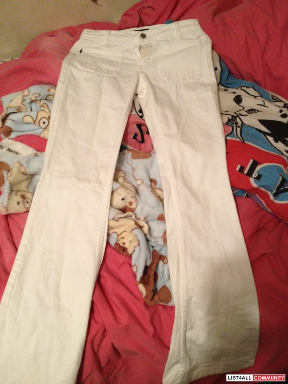 white denim flare jeans