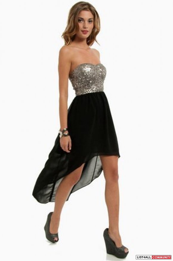 black and silver high low dress