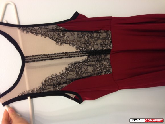 Burgundy Lace High Low Dress - S