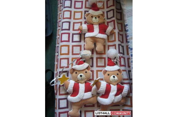 3 Santa Dressed Teddy Bears Ornaments25cents eacho