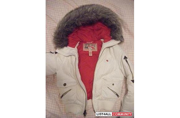 Abercombie &amp; Fitch short Bomber Jacket with removable fur on the h