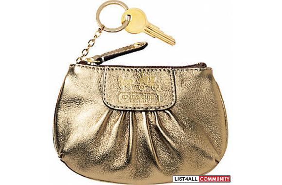 Coach Madison gold leather Coin purse/card case with key ring
