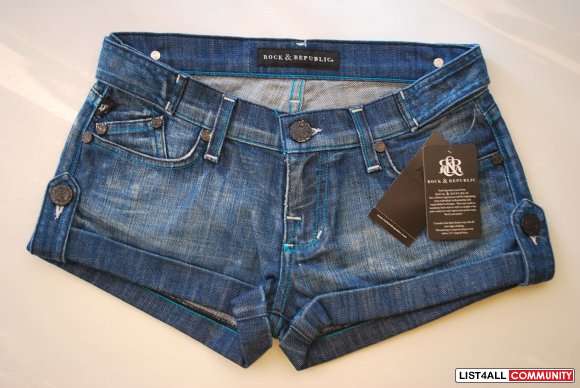 New ROCK & REPUBLIC jeans Simon Shorts size 25, tags on NWT