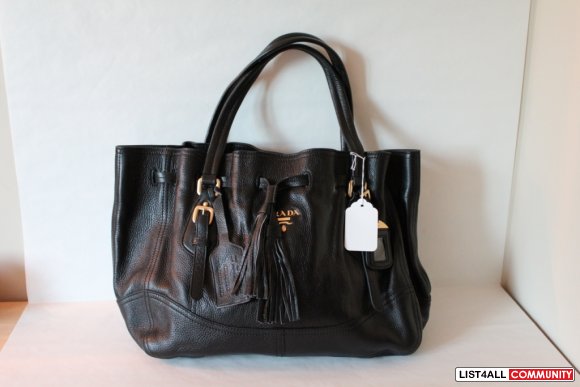 PRADA Large Black Leather Tote Bag - Replica