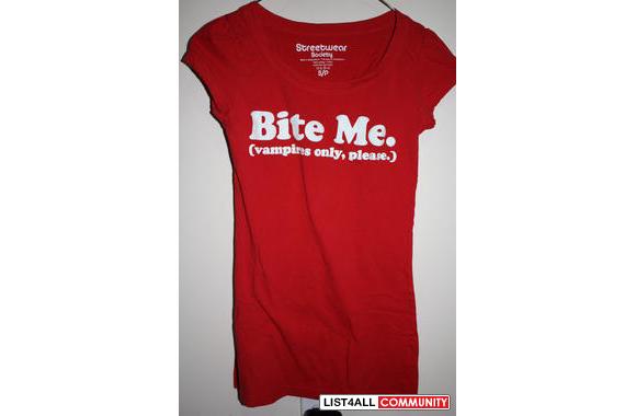 Streetwear society red tee / 'Bite me, vampires only please' / size sm