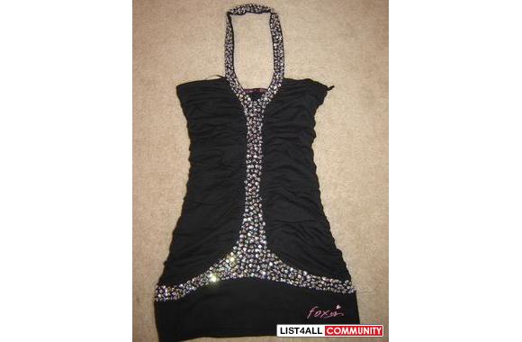 Item: FOXY ruched long halter top with rhinestone 