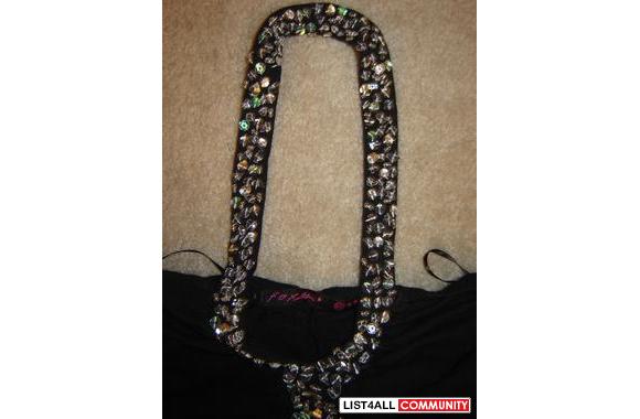 Item: FOXY ruched long halter top with rhinestone 