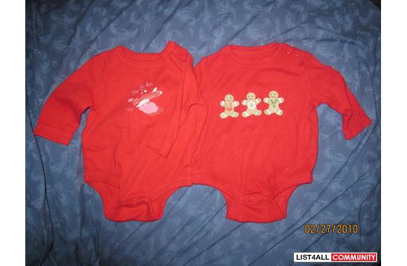 2 red diaper shirts, 1 is 0-3 months and 1 is 3-6 month but both are t