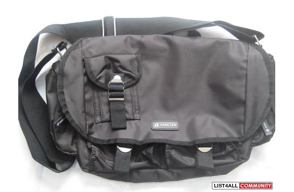 This is an all black messenger bag, perfect for a trip or those on the