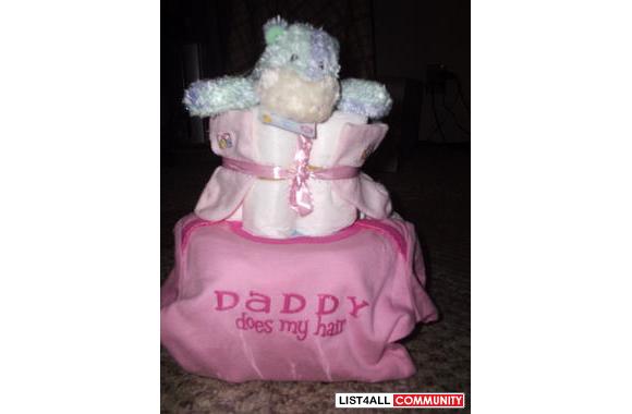 diaper cakes&nbsp;&nbsp; 1 teir&nbsp; approx 25.00