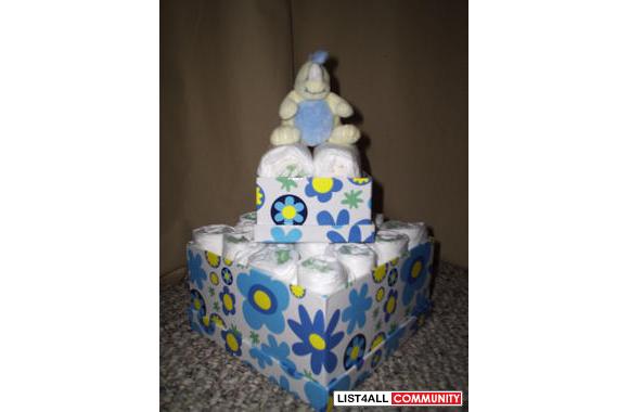 diaper cakes&nbsp;&nbsp; 1 teir&nbsp; approx 25.00