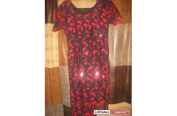 black net shaffon dress with red beads plus embroidry
