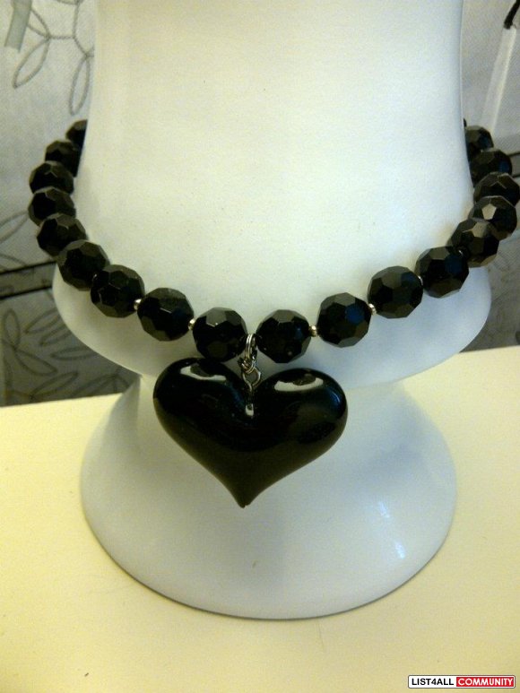 Black 'Diamond' Heart Necklace