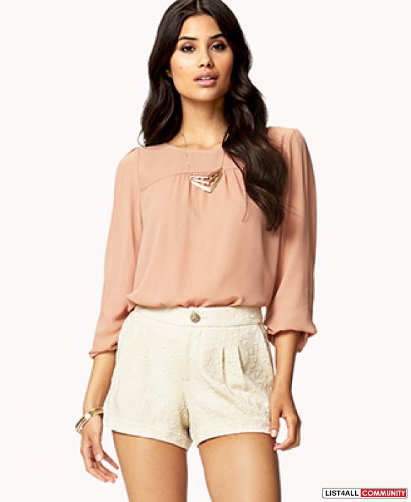 Pleated Floral Matelassé Shorts