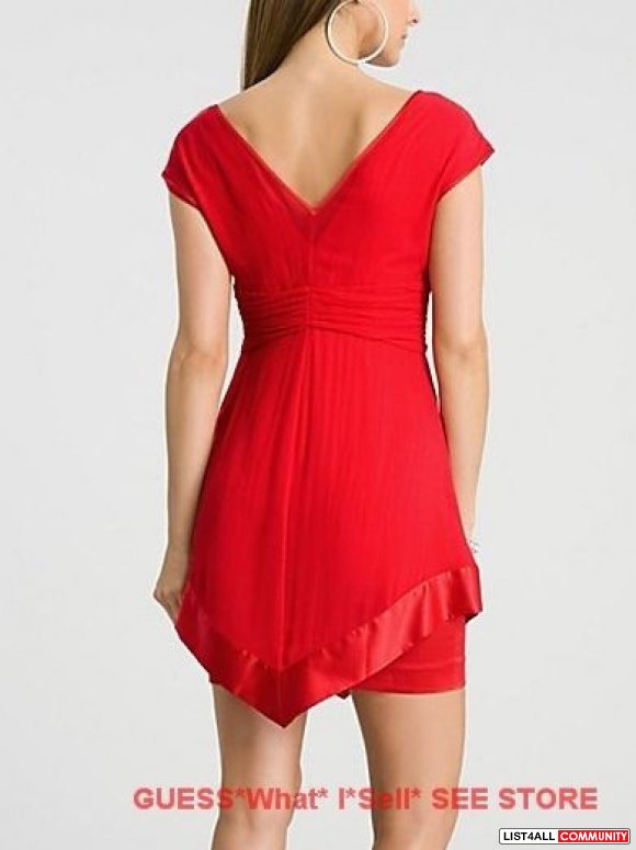 GUESS MARCIANO 100% Silk Chiffon Sleeveless V Neck Red Cocktail Dress :: prettystuff :: List4All
