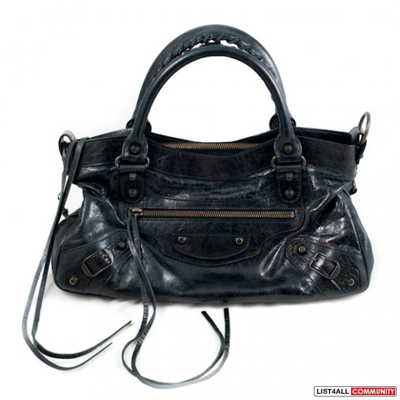 black balenciaga bag with white writing
