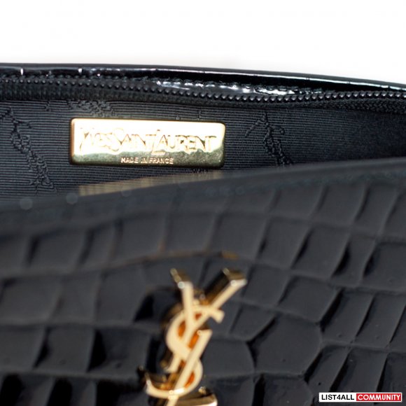 Yves Saint Laurent Black Crocodile Patent Leather Clutch ...  