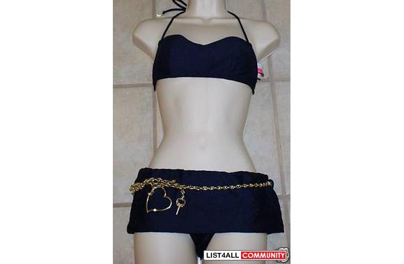 Juicy Couture regal navy blue bikini swimsuit set with golden chain be