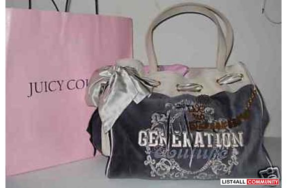 Juicy Couture velour feather gray/beige Daydreamer Tote Handbag