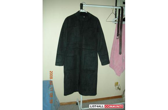 BLACK LEATHER WOOL LONG JACKET- i worn this once, 10/9 is the conditio