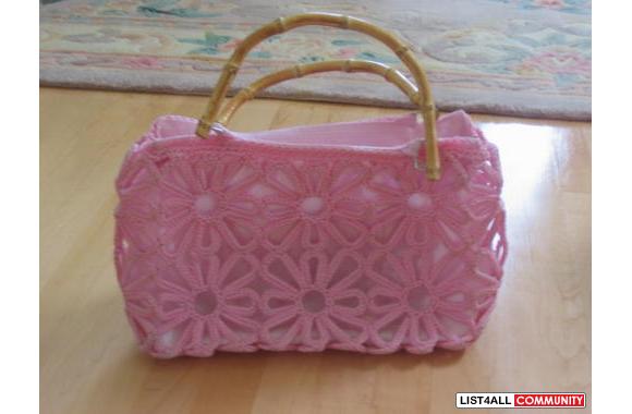 Baby pink summer hand bag with bamboo handles&nbsp