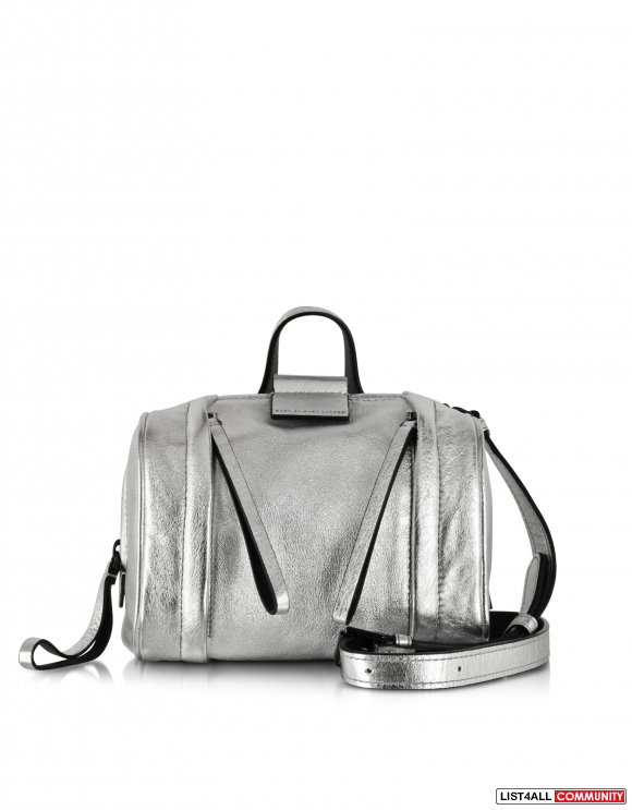MARC BY MARC JACOBS MOTO METALLIC SILVER SATCHEL BAG
