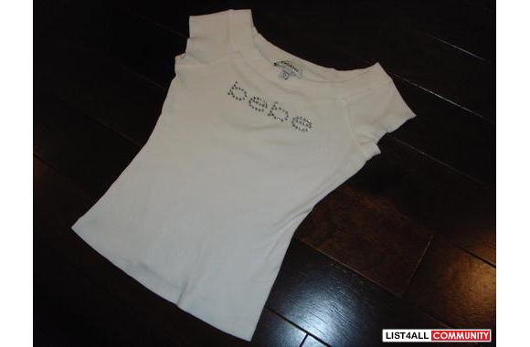 BEBE: White BEBE Rhinestone stud T-shirt