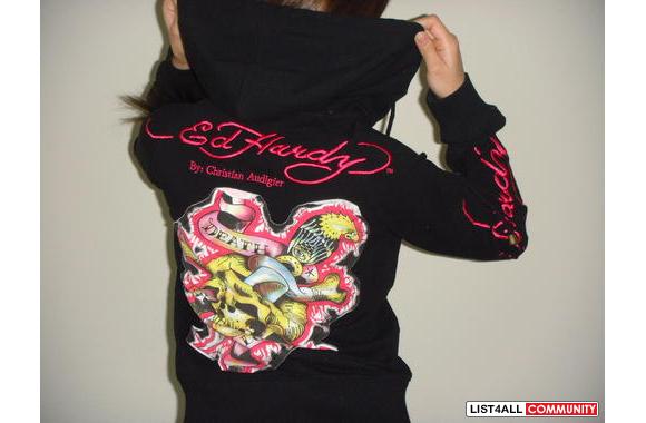 ED HARDY by Christian Audigier: Skull hoodie lined with pink silk