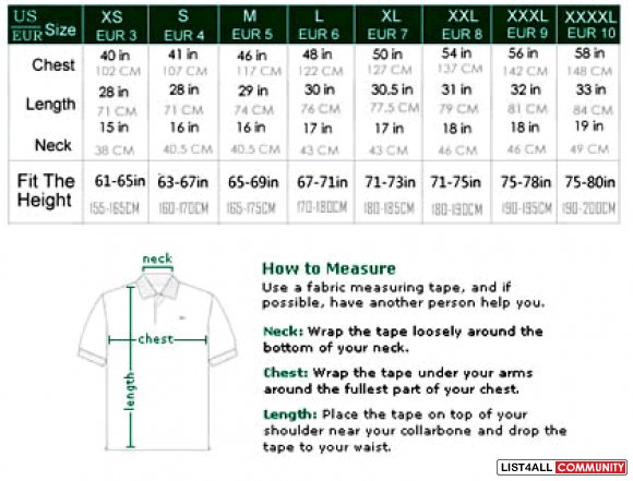 lacoste polo measurements