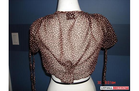 Anna Sui bolero, brown sheer with pink dot tie up 