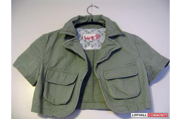 Green military-inspired short sleeve jacket