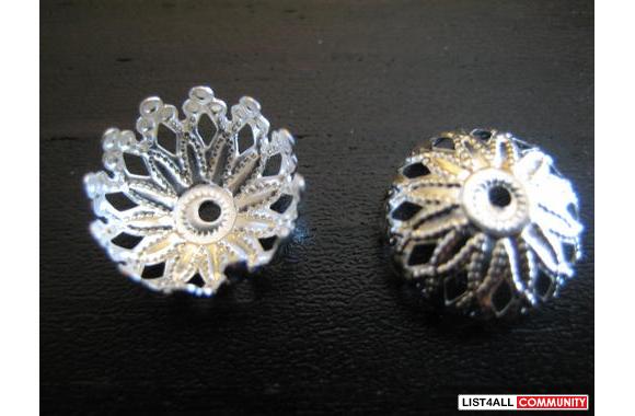 Silver plated beaded caps for 10 - 11 mm bead12 x 