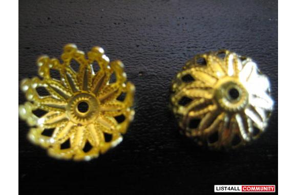 Gold plated bead caps fits 10 - 11 mm beads12 x 5 