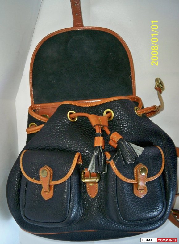 Vintage DOONEY & BOURKE AWL Black Leather Drawstring Backpack Purse