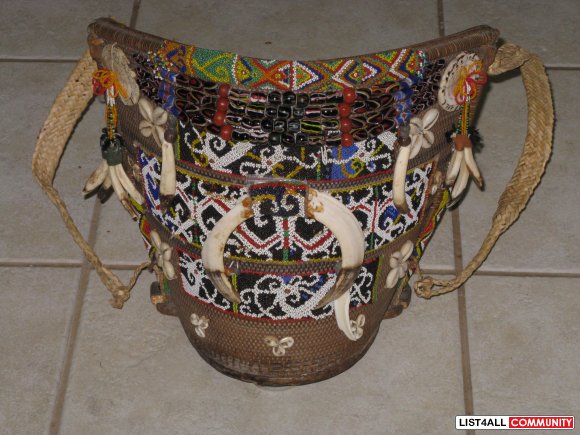 Indonesian Beaded Rattan Baby Carrier