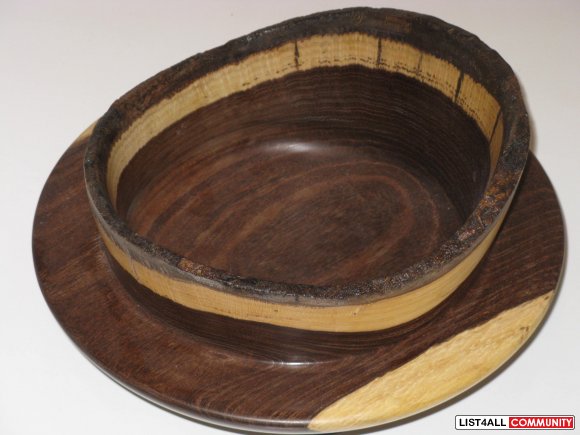 Unique Black Locus Wood , Turned Bowl with Natural Striking Colour