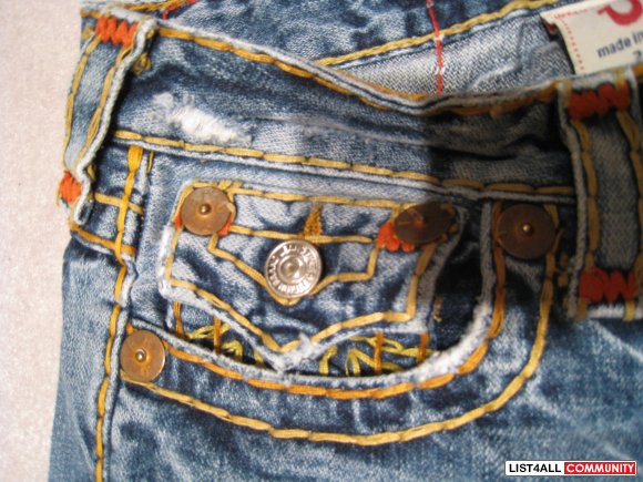 true religion jeans with orange stitching