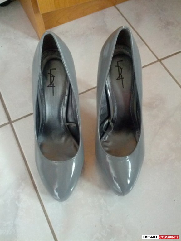 gray patent heels