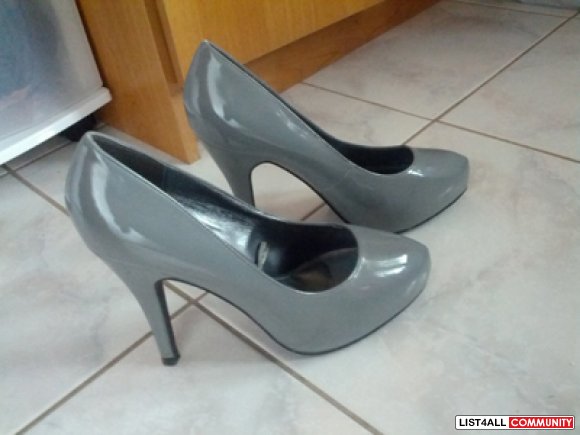 gray patent heels
