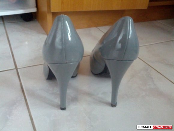 gray patent heels