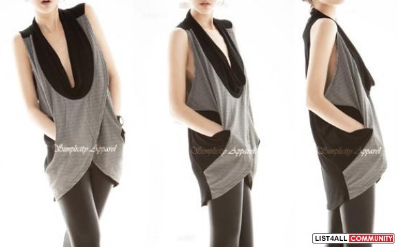 Black With White Grid Pattern Pullover Cardigan Top One Size