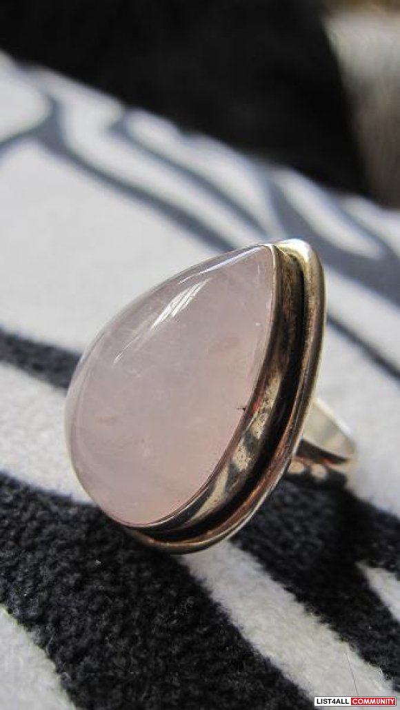 2 Rings: Tear Drop Amethyst Ring and Round Rose Quartz Ring