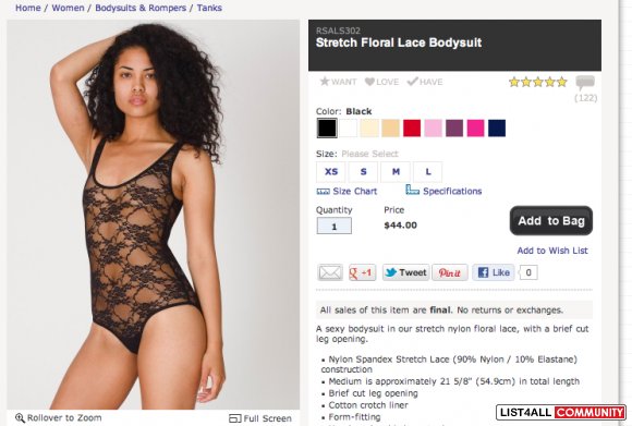 American Apparel Size Chart Bodysuit